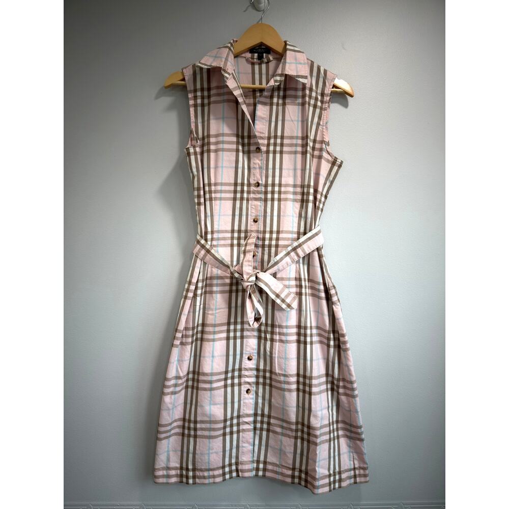 Burberry Pink Plaid Vintage Italy Collared Button Front Elegant Dress US 10